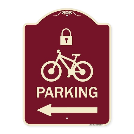 Signmission Parking W/ Lock Cycle & Left Arrow Heavy-Gauge Aluminum Architectural Sign, 24" x 18", BU-1824-23474 A-DES-BU-1824-23474